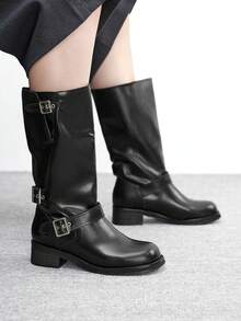 CUCCOO BIZCHIC 女士时尚百搭通勤搭扣中筒靴 - 黑色 - 查看 1