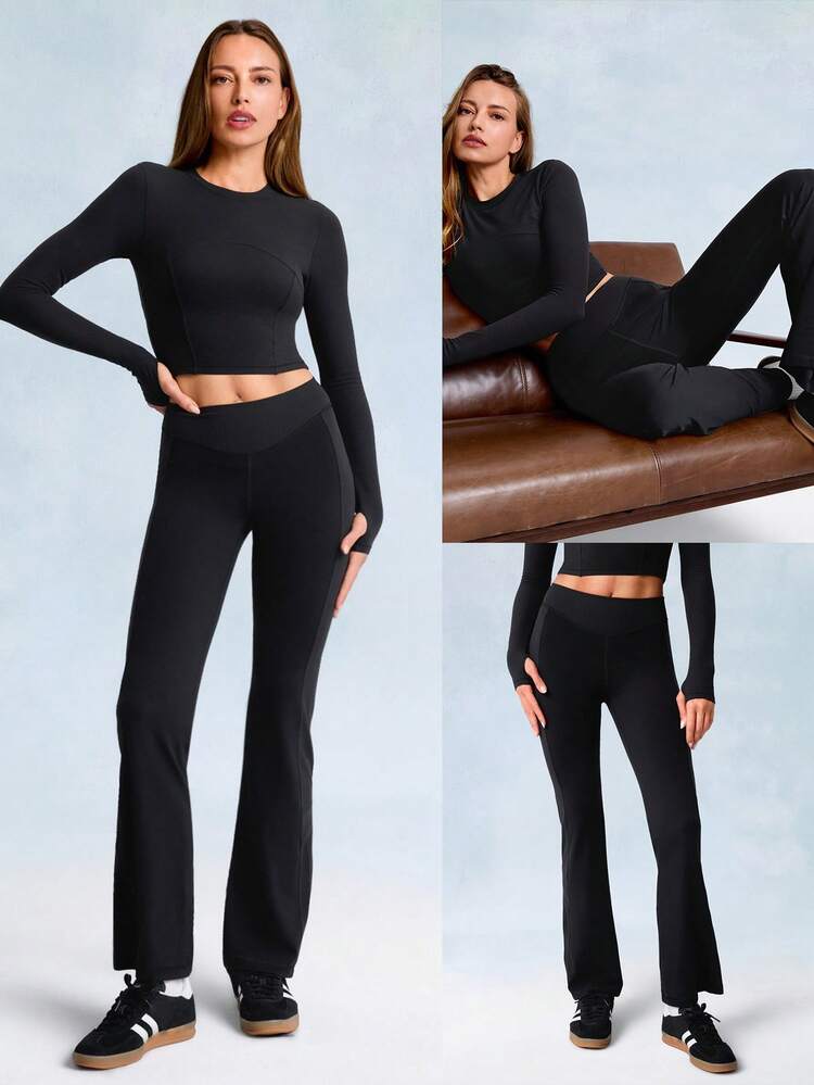 31" FeatherFit™-Ribbed Fierce Flare Buttery-Soft Curved Seam Waistband Ribbed Flared Leggings Low Impact Daily Casual Studio Yoga Pilates Wear