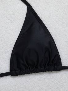 Swim Vcay 两件套女士性感露背系带挂脖比基尼上衣，纯色和豹纹印花，夏季沙滩装 - 彩色 - 查看 5