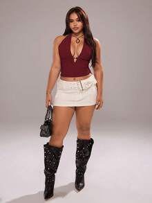 Rustia American Style Sexy Street Chic Spaghetti Strap Camisole Top For Women, Versatile - Burgundy - View 7