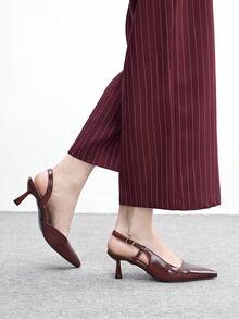 CUCCOO BIZCHIC 女士尖头搭扣设计日常百搭时尚高跟鞋 - 酒紅色 - 查看 3