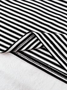 Teen Girls' Black & White Striped Contrast Lace T-Shirt - Black and White - View 5