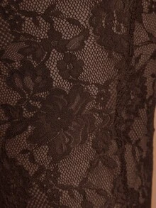 SHEIN BAE 大码女式黑色纯色性感蕾丝喇叭裤，适合夏季音乐节派对、海滩派对、锐舞派对、节日庆典等场合。 - 咖啡棕 - 查看 6
