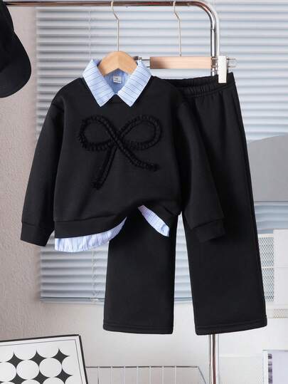 Genkimix Kids Young Girls' Fashion 2 In 1 Bow Sweatshirt Set