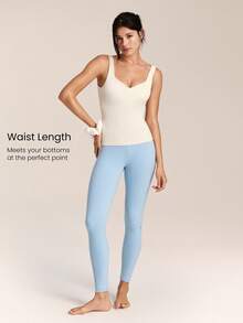 GLOWMODE FeatherFit™ Soft Win Buttery-Soft Sweetheart Neck Twisted Open Back Removable Cups Long Tank Top Low Impact Yoga Studio Daily Wear - White - View 2