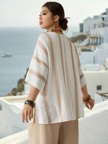 Parysyn 大码女式梭织休闲夏季衬衫 - 杏色 - 查看 3