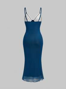 ROMWE Fairycore Spring/Summer Women's Elegant Virgin Mary Print Mesh Slip Dress - Blue - View 2