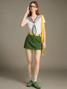 Elnivra Preppy Style Y2K Women's Satin Tie Decor Design Commute Short Sleeve White T-Shirt Spring/Summer For Valentine's Day