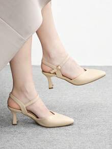 CUCCOO BIZCHIC 杏色方头粗跟时尚法式简约百搭女式高跟鞋，春秋季 - 杏色 - 查看 1