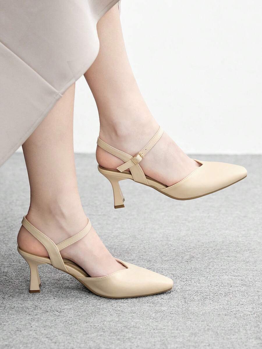 CUCCOO BIZCHIC 杏色方头粗跟时尚法式简约百搭女式高跟鞋，春秋季 - 杏色 - 查看 1