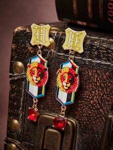 HARRY POTTER X SHEIN 1 Pair Fashion Zinc Alloy Cartoon Pattern Rhinestone Stud Earrings, Simple & Elegant, Suitable For Party, Concert, Festival - Gold - View 2