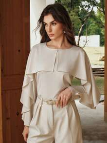 Anewsta Women's Casual Loose Pullover Shirt, Versatile Top With Front And Back Panels - Beige - View 1