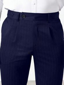 Calvornis Men's Casual Commuter Striped Tapered Suit Pants - Navy Blue - View 2