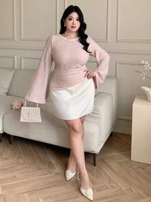 Dazy Plus Valentine Elastic Lace Tight Fitting Sexy Minimalist Long Sleeve Blouse For Women - Pink - View 4