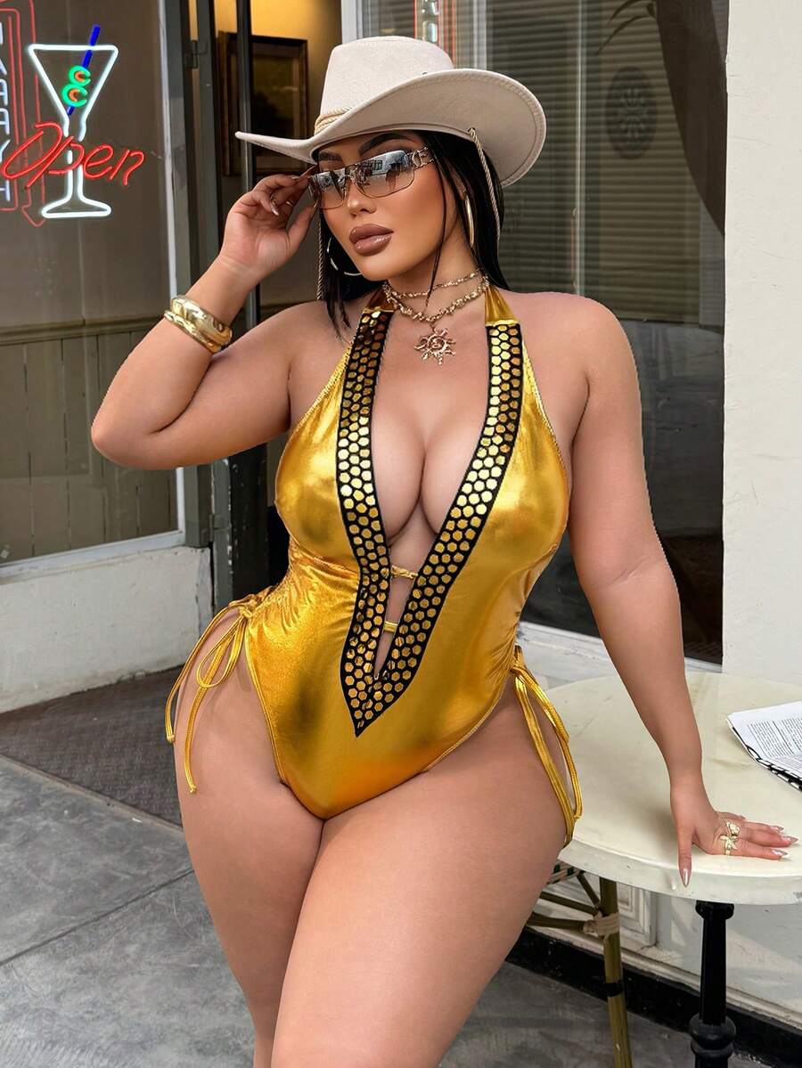 Swim SXY Bộ đồ bơi liền thân cỡ lớn gợi cảm, quyến rũ lấy cảm hứng từ nhạc tiệc tùng, kiểu dáng đa năng phù hợp cho nhiều dịp khác nhau. - Vàng - Xem 1