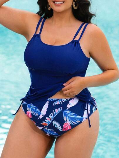 Swim Lushoire Plus Size Women's Tropical Random Print Sexy Mature One-Piece Swimsuit