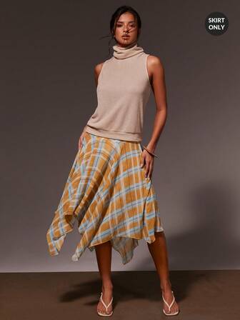 Athîral 女士休闲格子印花A字裙，夏季