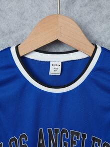 SHEIN 青少年男童休闲舒适印花背心和针织短裤套装 - 寶藍色 - 查看 5