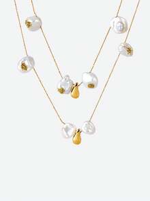 Opalesca Unique Multi-Layer Asymmetrical Pink Stone Necklace, Exaggerated Minimalist Multilayer Choker Necklace For Women,Outfits,Beaded,Wedding/Bridal Accessories,Fairycore/Fairy,Charm Necklace,Pearl,Elegant