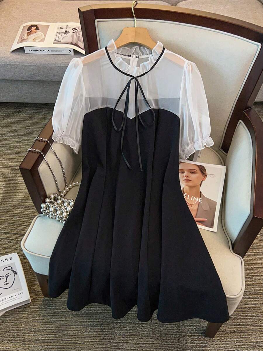 SHEIN LUNE CURVE Plus Size Women A-Line Dress, Casual Outgoing Dress - Black - View 1