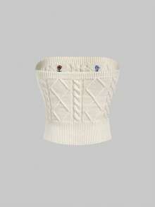 ROMWE Kawaii Set 2 buc. pulovere tricotate moi, roz dulce, cu broderie, cu noduri decorative - top tub + cardigan scurt, Crăciun și Anul Nou