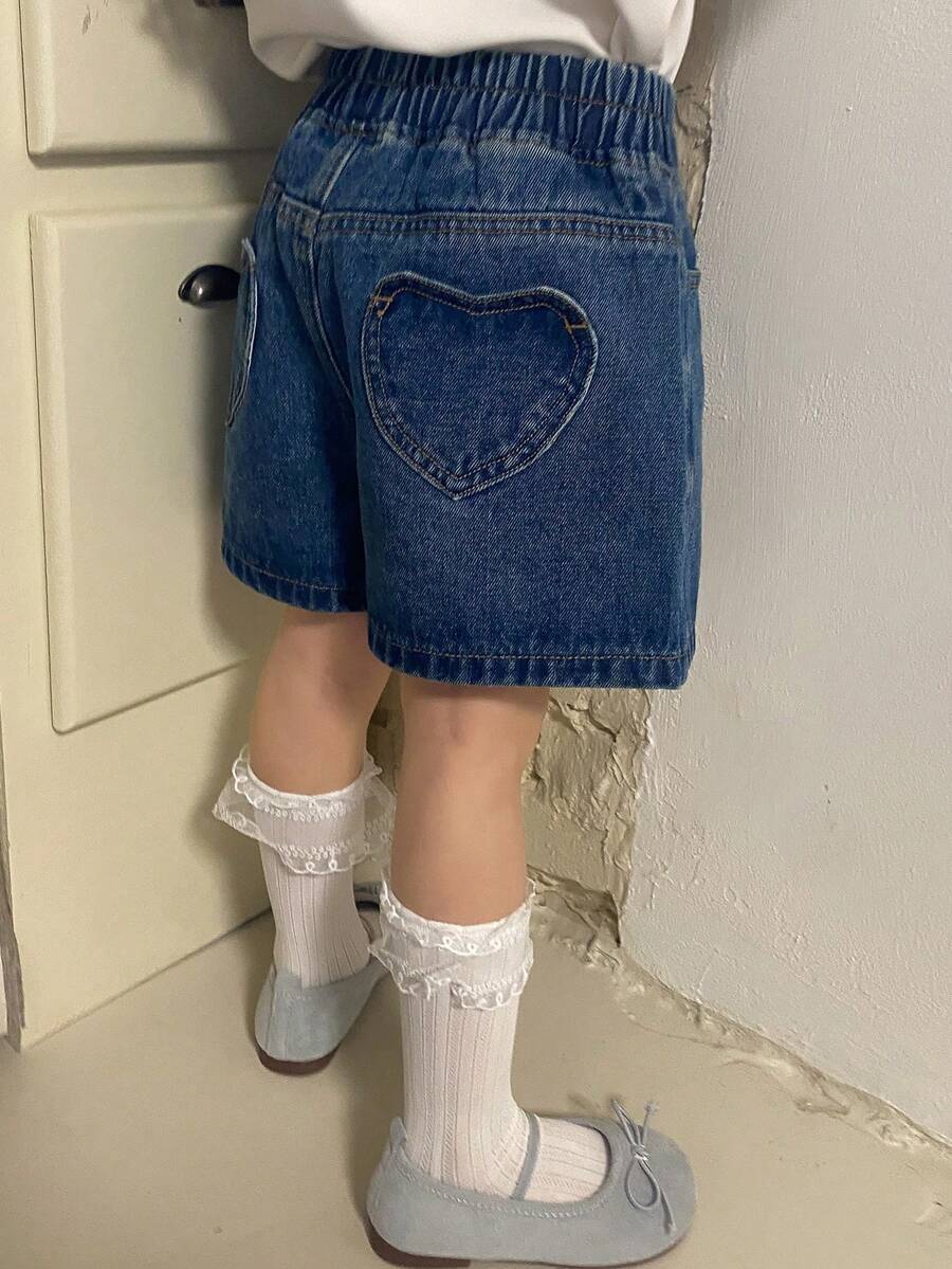 DAZY 少女心形口袋韩版休闲水洗牛仔短裤