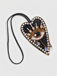 ROMWE Goth 1 件哥特式串珠恶魔形心形吊坠，高品质手工缝制天鹅绒材质包包挂钩，刺绣恶魔之眼包包挂钩，适合万圣节和情人节等场合 - 黑色 - 查看 5