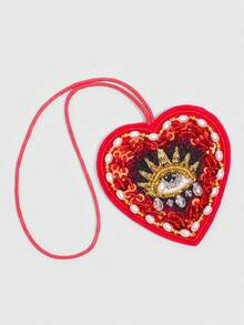 ROMWE 1pc Gothic Style Red Studded Devil's Eye Heart Pendant, Handmade Fabric Patch Bag Charm Hanging Accessory, Halloween,Valentine's Day - Red - View 5