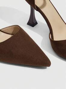 CUCCOO SZL Giày cao gót nữ có khóa điều chỉnh, chất liệu giả da lộn, mũi nhọn cao 9cm, kiểu dáng thanh lịch, đế phản quang, màu nâu, thoải mái và năng động, phù hợp cho đi làm/đi chơi/dự tiệc/giày công sở nữ. - màu nâu - Xem 6