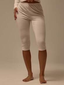 MUSERA ESSENTIALS Fitted Elasticated Waist Cotton Capri Pants Coord Bottoms Only Winter Cosy Lounge Cute Everyday Lounge Essential - Pink - View 2