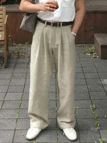 DAZY Quần dài nam màu be trơn, cạp chun, thích hợp cho mùa xuân hè. - Màu be - Xem 4