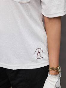 Activina 女士条纹落肩短袖口袋宽松 Polo 衫 - 杏色 - 查看 7