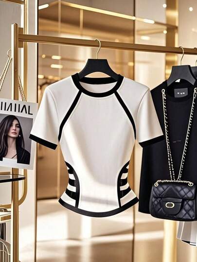 GlowEve Sudadera casual de mujer de manga corta con contraste de color