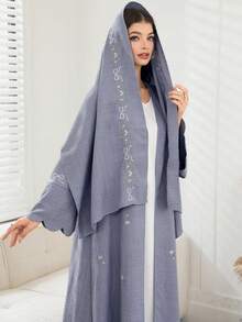 Yasmyna 女士蕾丝袖宽松优雅时尚长袍 - 藍色 - 查看 2