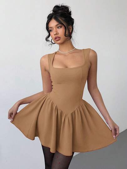 Aloruh Women's Fashionable Solid Color Camisole Mini Dress