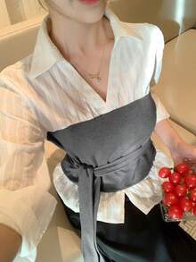 DAZY Women's 2 In 1 Tie Collar Long Sleeve Elegant Formal Blouse, Spring/Autumn