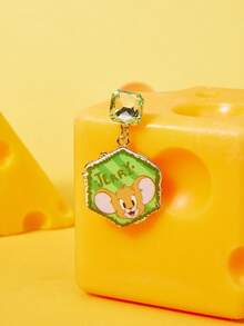 TOM & JERRY X SHEIN A Pair Of Green Rhinestone Cartoon Pendant Earrings - Green - View 4