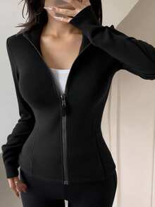 DAZY Women's Casual Sports Cardigan Jacket, Spring - Black - View 5