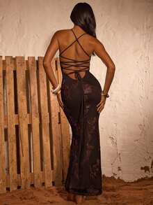 Opulessa Đầm hai dây dệt kim dành cho nữ đi nghỉ mát - Cà phê nâu - Xem 4