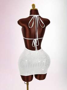 Amplova Women's Summer Vacation Casual Sequin Mini Dress - White - View 1