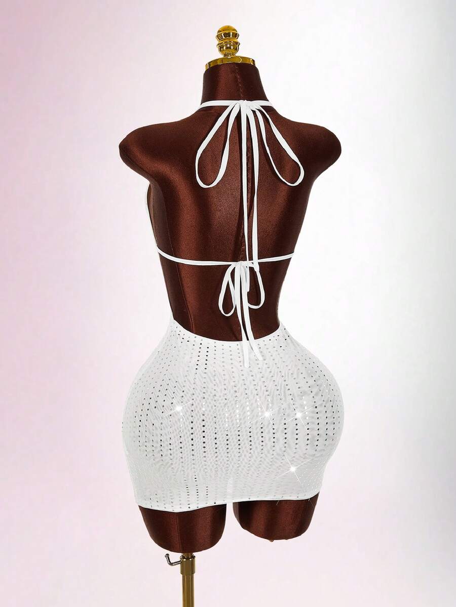 Amplova Women's Summer Vacation Casual Sequin Mini Dress - White - View 1