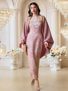 Al Najma Đầm Ả Rập sang trọng, thanh lịch, tay phồng, kiểu khăn choàng cổ yếm dành cho nữ, thích hợp dự tiệc. - Nhiều màu - Xem 5