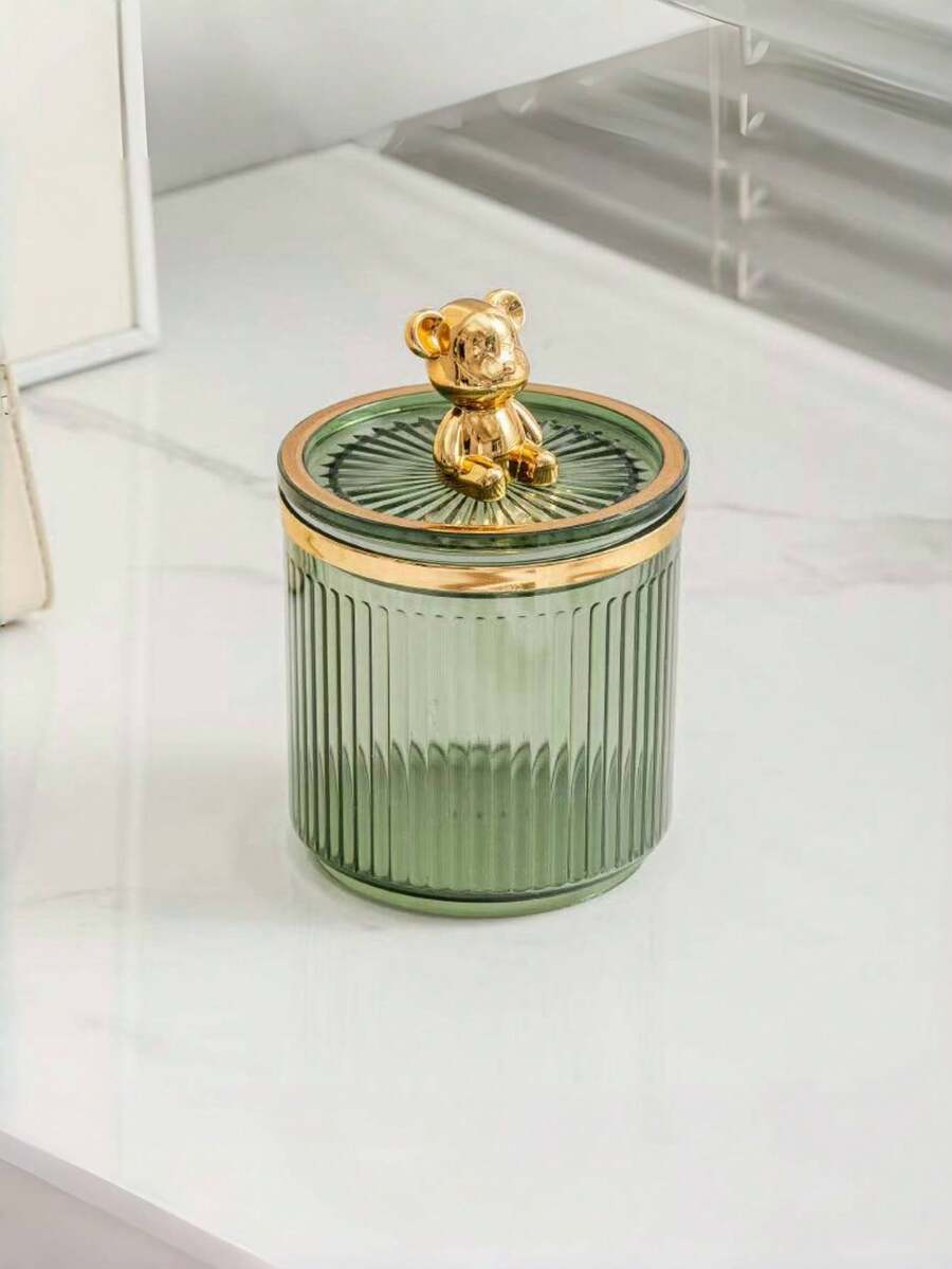 1 pieza Soporte de lujo para hisopos de limpieza del hogar con tapa, caja de almacenamiento a prueba de polvo, decoración de baño del hogar, organizador de maquillaje de verano - Verde - Ver 1