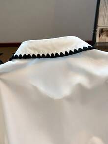 SHEIN LUNE CURVE Camisa corta con cuello vuelto y bordado para tallas grandes - Blanco - Ver 6