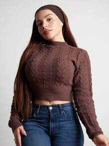 Lupita Cardoza Femmes Vintage Tricot Épais Col Rond Ajusté Manches Longues Pull, Base Minimaliste Couleur Abricot pour l'Automne/Hiver - Nude - Voir 6