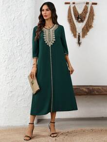 EMERY ROSE 女士休闲刺绣中长连衣裙 - 綠色 - 查看 6