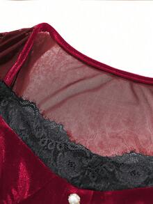 GlowEve Maglietta casual a maniche lunghe da donna con scollo quadrato, in velluto e pizzo, con bottoni, elegante per pendolarismo, Natale, ritorno a scuola, autunno/inverno - Multicolore - Visualizzare 5
