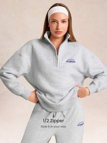 GLOWMODE Everyday Fleece Rise & Move Ultra-Soft Warm Loose Fit Side Pockets Half-Zip Pullover Sweatshirt Daily Casual Outdoors Gym Studio Winter Wear - Grey - View 3