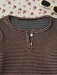Áo kiểu nữ tuổi teen cổ chữ V đa năng, có 2 nút cài, thích hợp cho các buổi đi chơi mùa xuân/hè. - màu nâu - Xem 4