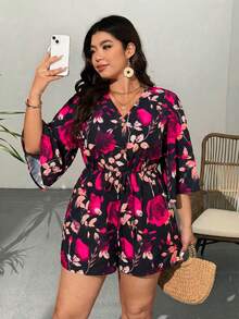 Breezaya Plus Size Floral Print Casual Romper - Multicolor - View 3